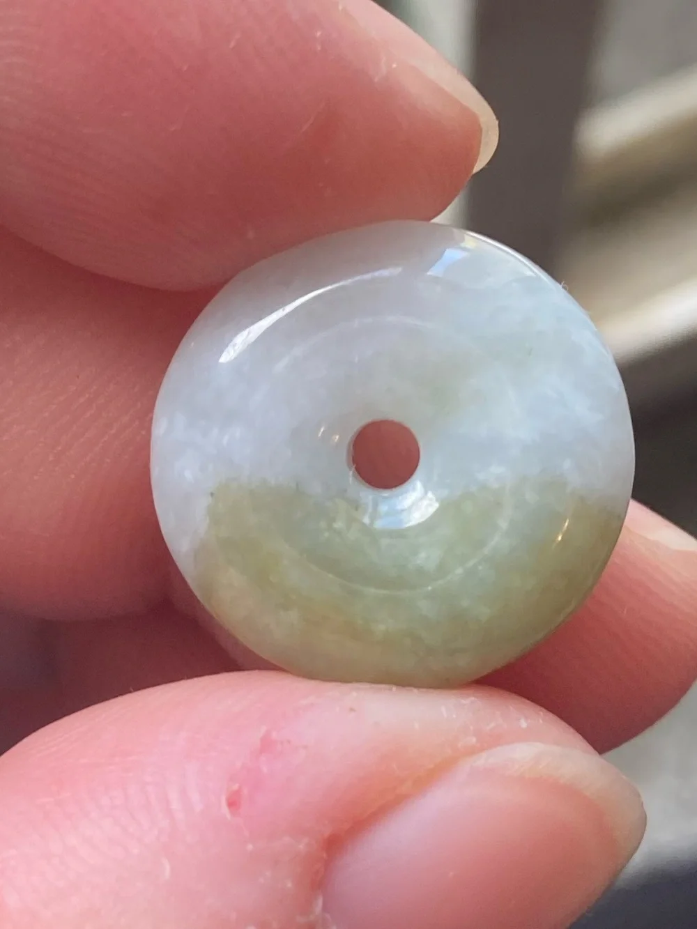 Jade Donut Pendant Necklace - Light Green/White